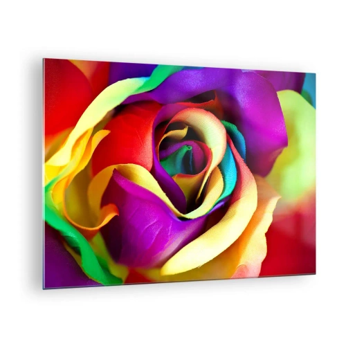 Glastavla - Bild på glas - En färgglad ros i regnbågens färger - 70x50cm - Det är omöjligt - Modern väggdekoration för vardagsrum och sovrum ARTTOR