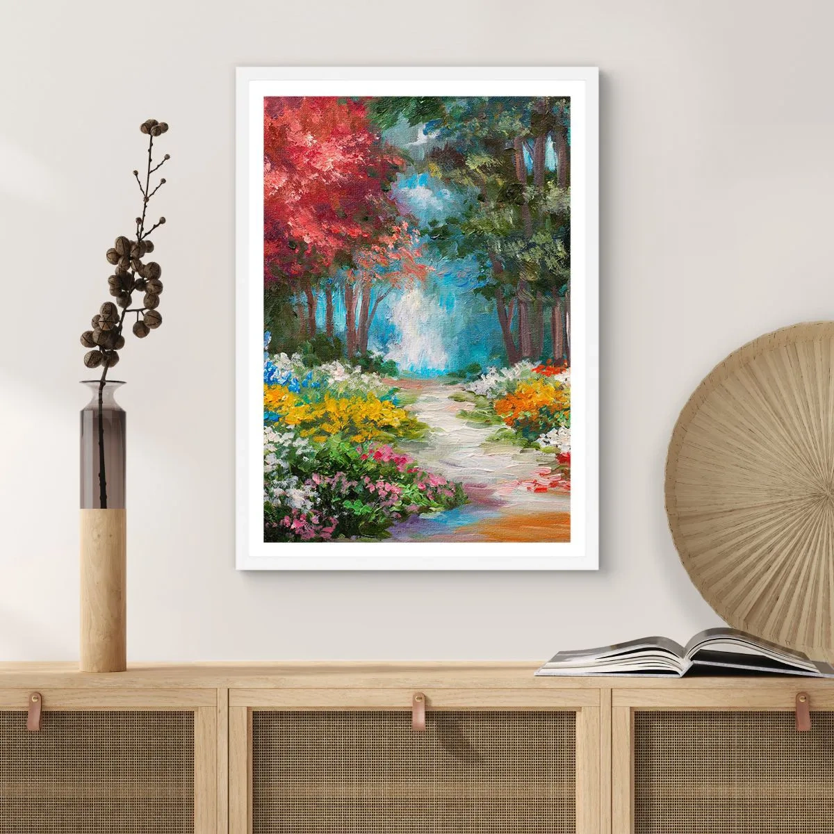 Affisch i vit ram - Skogsträdgård, blomskog - 50x70 cm