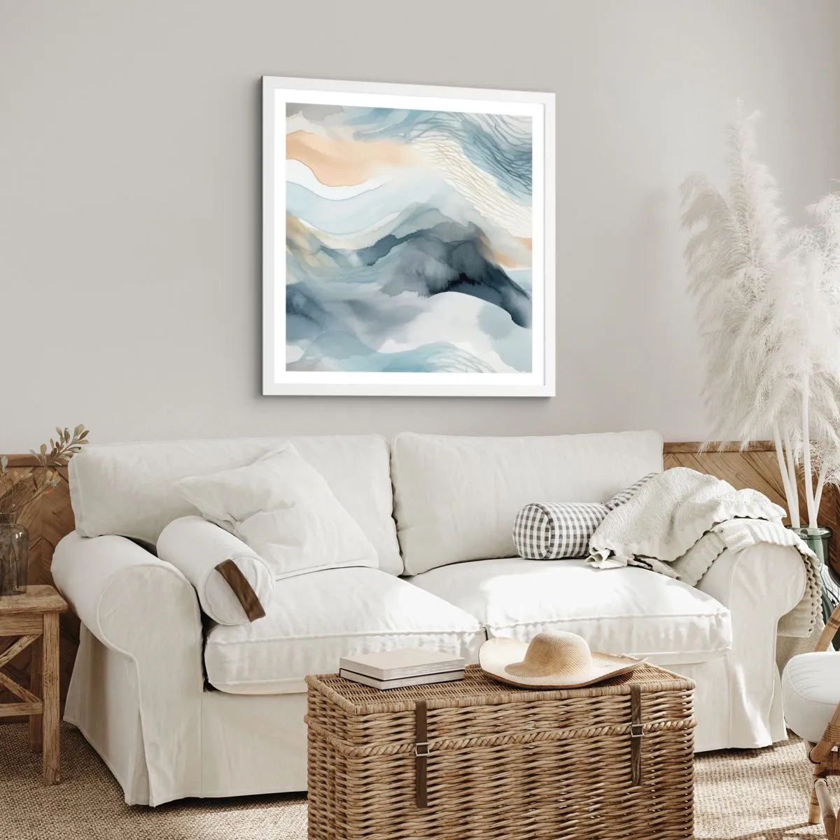 Affisch i vit ram - Snöig och dimmig abstraktion - 30x30 cm
