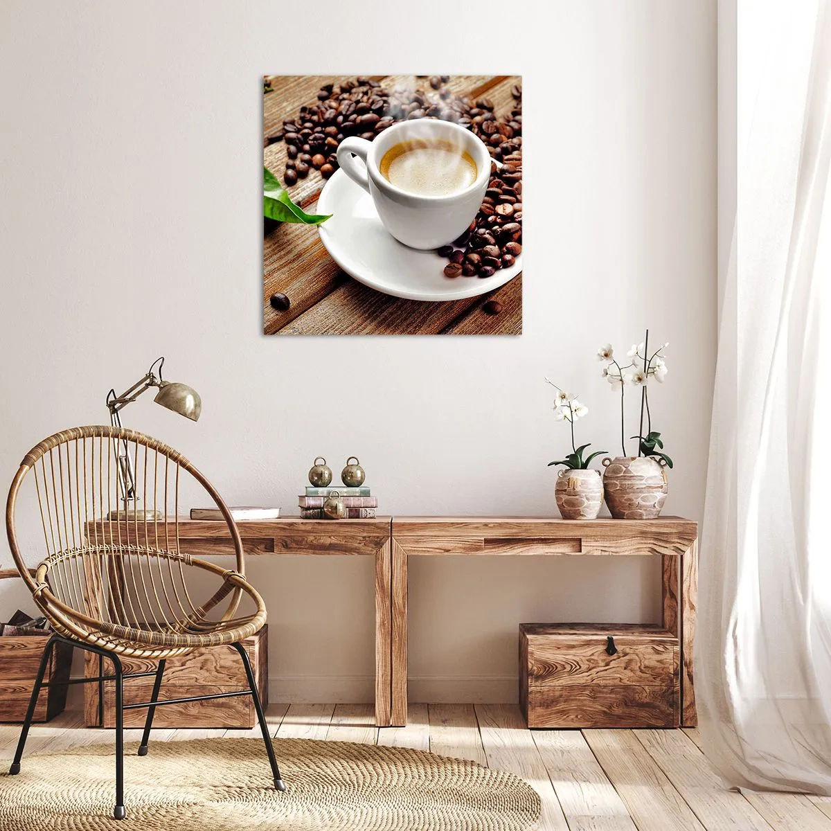 Canvastavla - Bild på duk - Kaffe på bordet - 30x30 cm