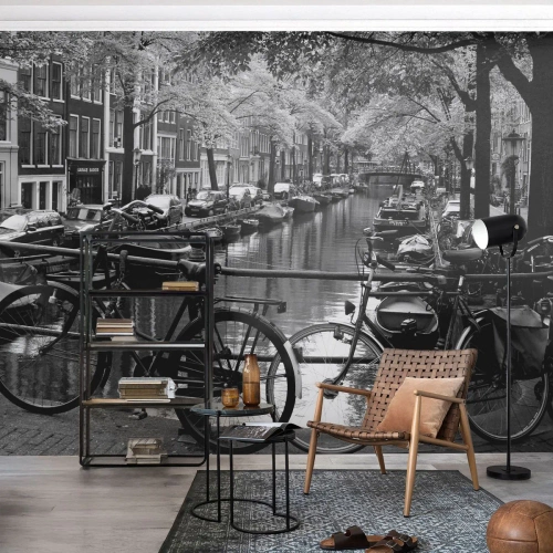 Fototapet Premium Canvas - Mycket holländsk vy - amsterdam, Cykel, Arkitektur - 250x175 cm