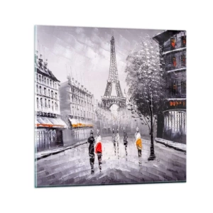Glastavla - Bild på glas - Promenad i Paris - 60x60 cm