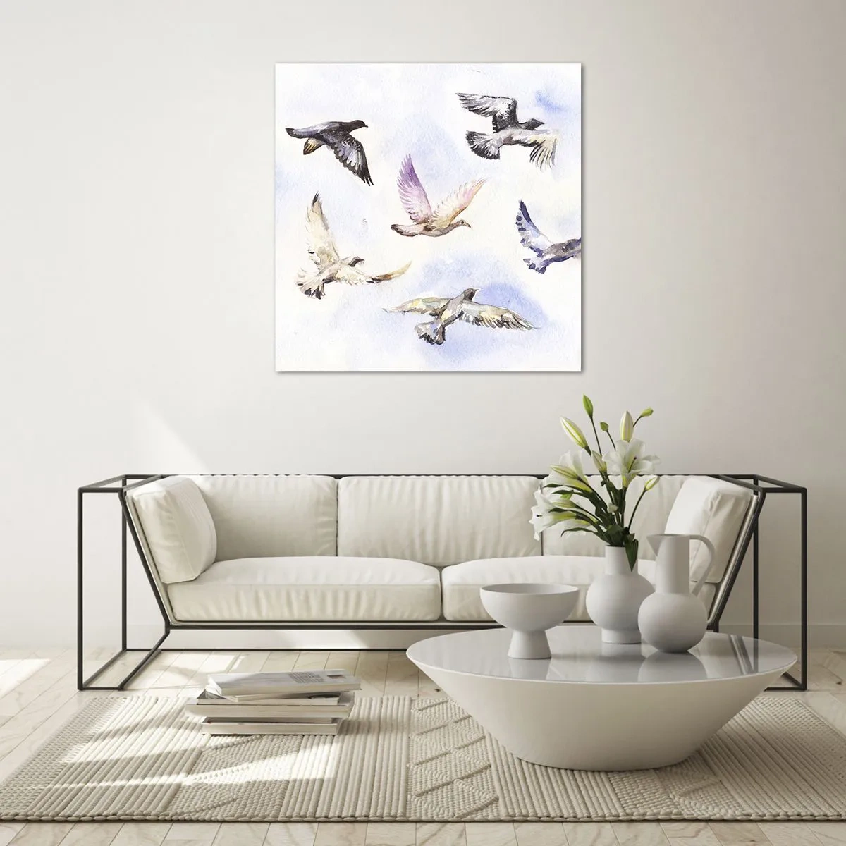 Glastavla - Bild på glas - Frihet i grått och blått - 70x70 cm