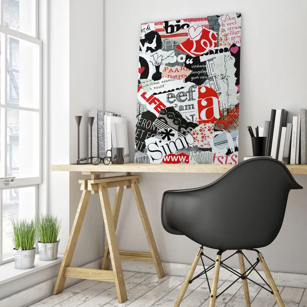 Glastavla - Bild på glas - Hipster collage - 50x70 cm