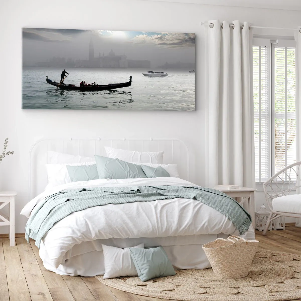 Canvastavla - Bild på duk - Sagostad ur vatten och dimma - 160x50 cm