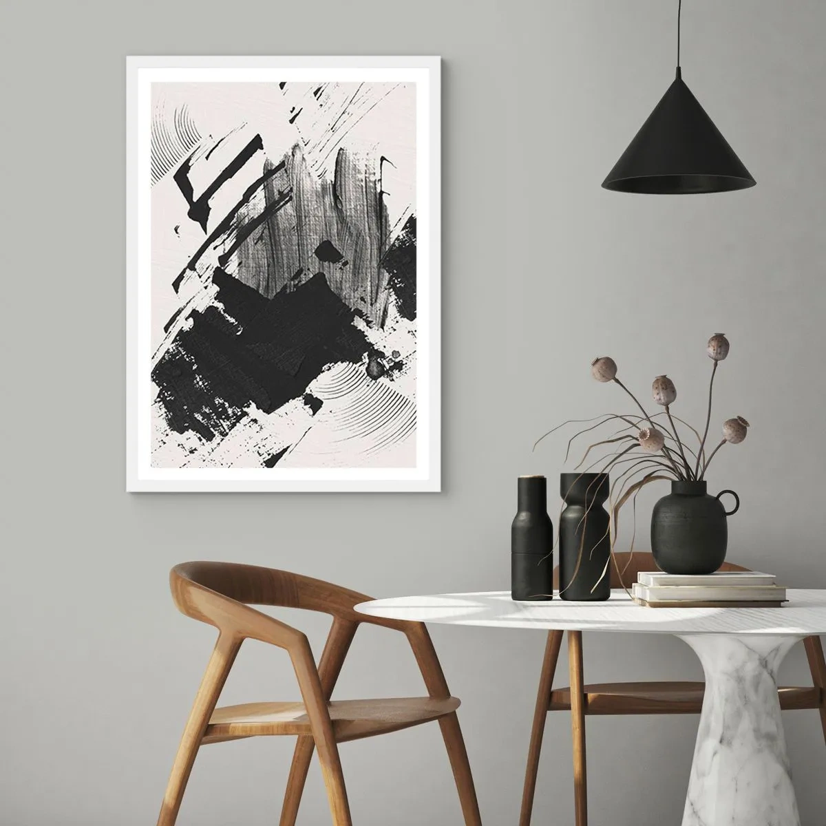 Affisch i vit ram - Abstraktion - uttrycket av svart - 40x50 cm