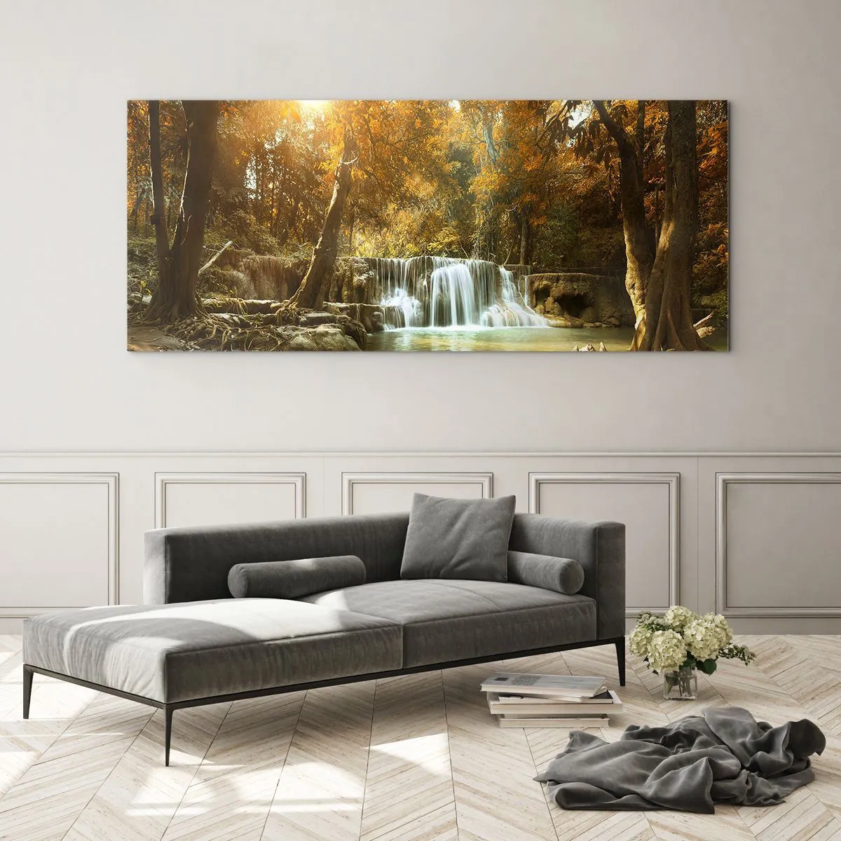 Glastavla - Bild på glas - Parkkaskad - 100x40 cm
