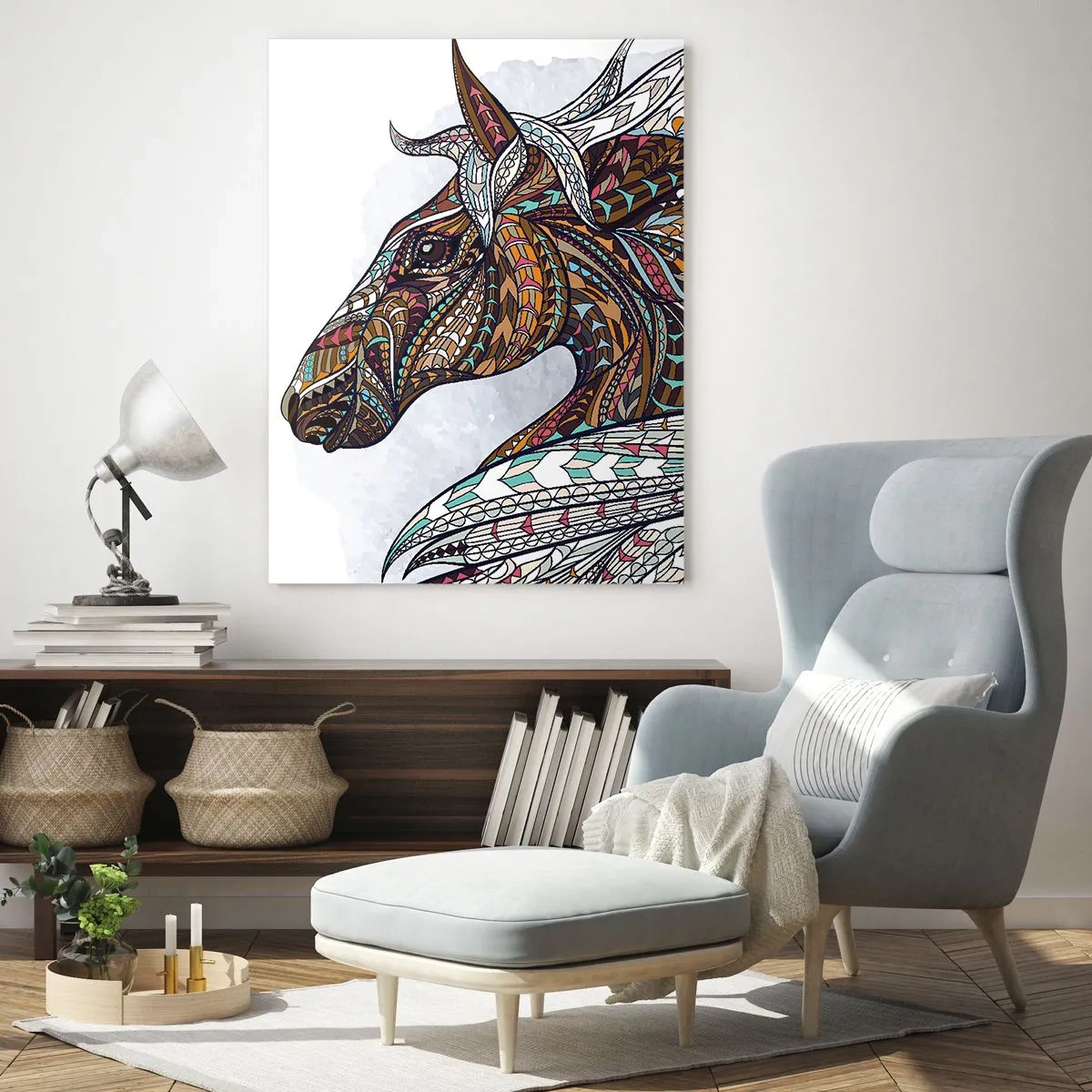 Glastavla - Bild på glas - Keltiska kämpens häst - 50x70 cm