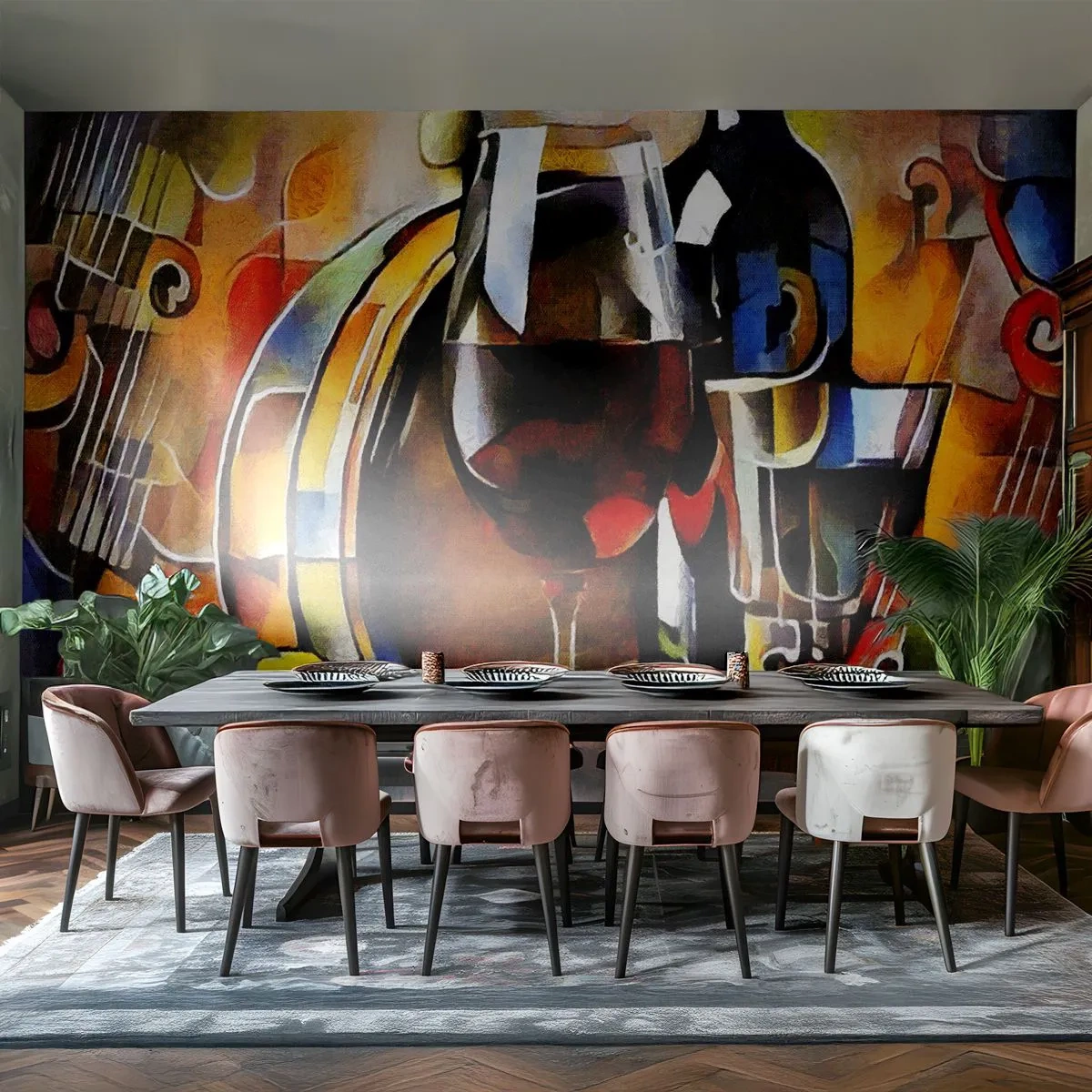 Fototapet Standard Eco - Abstrakt komposition med vin och instrument - 100x70cm - Så blir världen färgglad - Modern väggdekoration för vardagsrum och sovrum ARTTOR