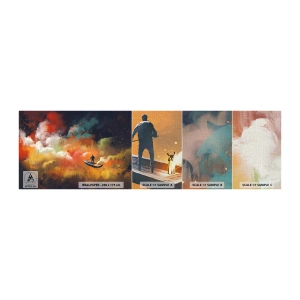 Provbit av fototapet Premium Canvas - I båten genom galaxen - Abstraktion, Fantasi, Resa - 100x30 cm