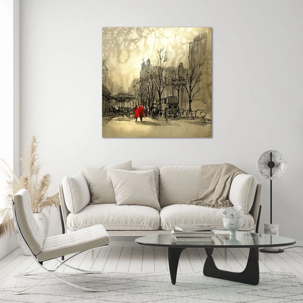 Glastavla - Bild på glas - Träff i London-dimman  - 30x30 cm