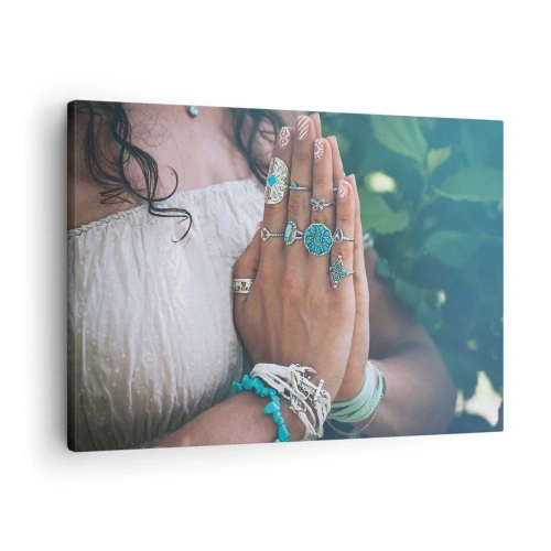 Canvastavla - Bild på duk - Händer dekorerade med boho smycken - 70x50cm - Välkommen till existensens centrum - Modern väggdekoration för vardagsrum och sovrum ARTTOR
