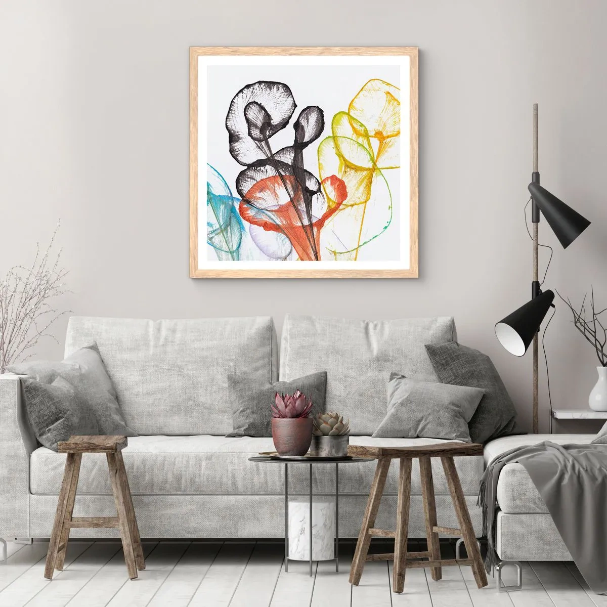 Affisch i ram av ljusek - Blommor med själ - 60x60 cm