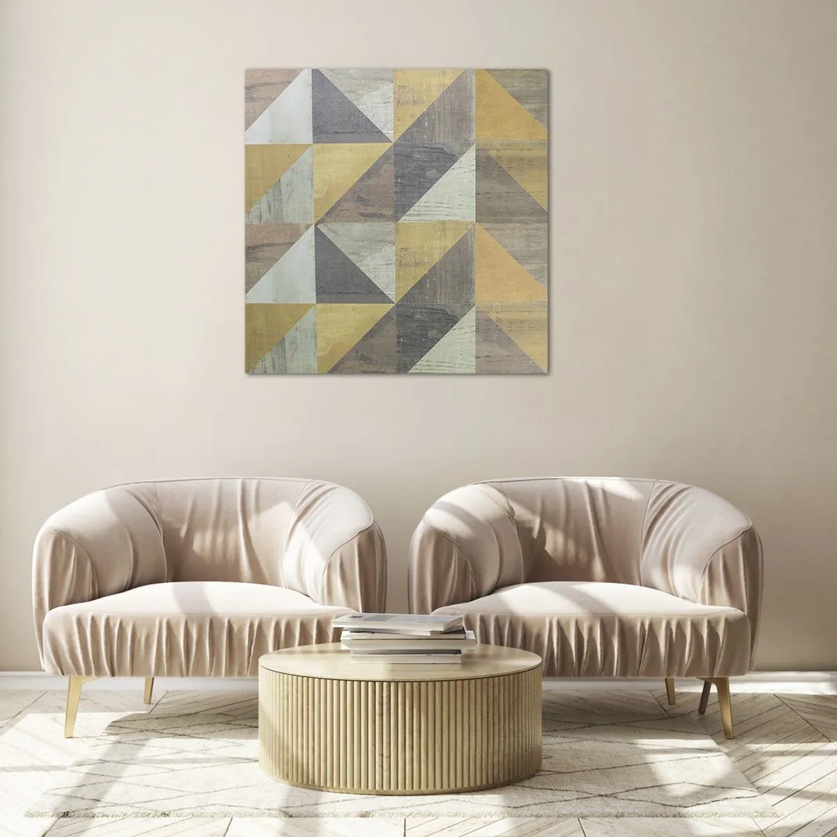 Glastavla - Bild på glas - Under triangelns vinkel - 70x70 cm