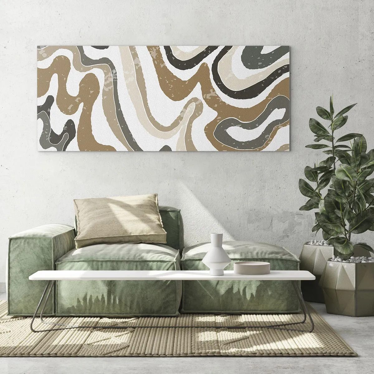 Glastavla - Bild på glas - Meandrar av jordnära färger - 100x40 cm