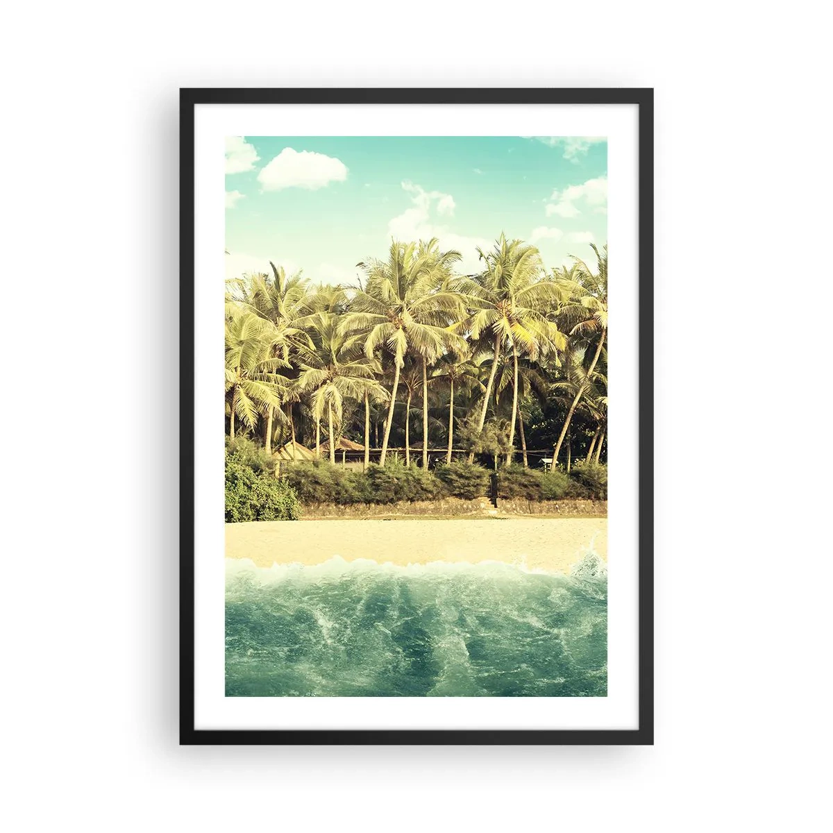 Affisch i svart ram - Tropisk strand med palmer och azurblått vatten - 50x70cm - Kanske här? - Modern väggdekoration för vardagsrum och sovrum ARTTOR