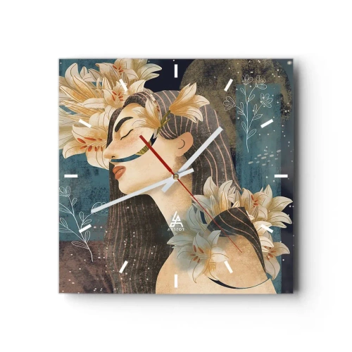 Väggklocka - Klocka på glas - Sagan om drottning med liljor - 40x40 cm