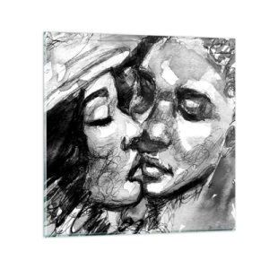 Glastavla - Bild på glas - Ett ömt ögonblick - 30x30 cm
