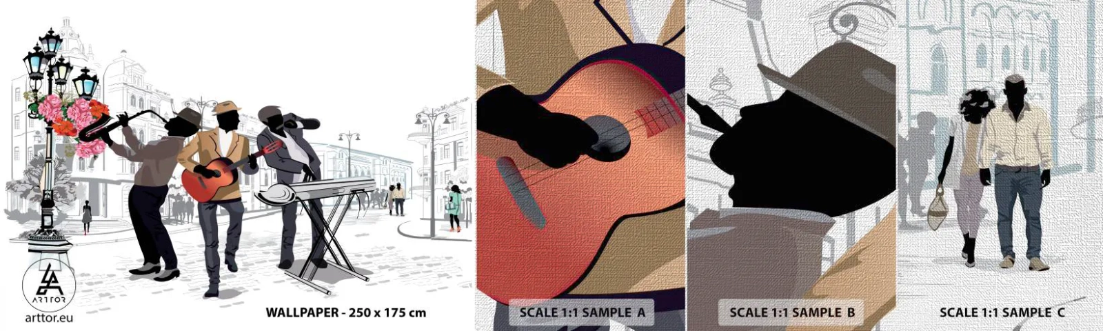 Provbit av fototapet Premium Canvas - Gatumusik - musik, Gitarr, Band - 100x30 cm