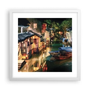 Affisch i vit ram - En kväll på kinesisk gata - 40x40 cm