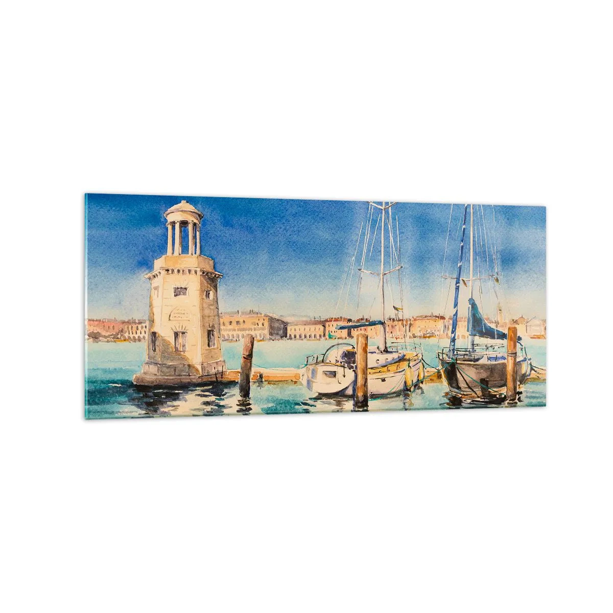 Glastavla - Bild på glas - Solig lagun - 120x50 cm