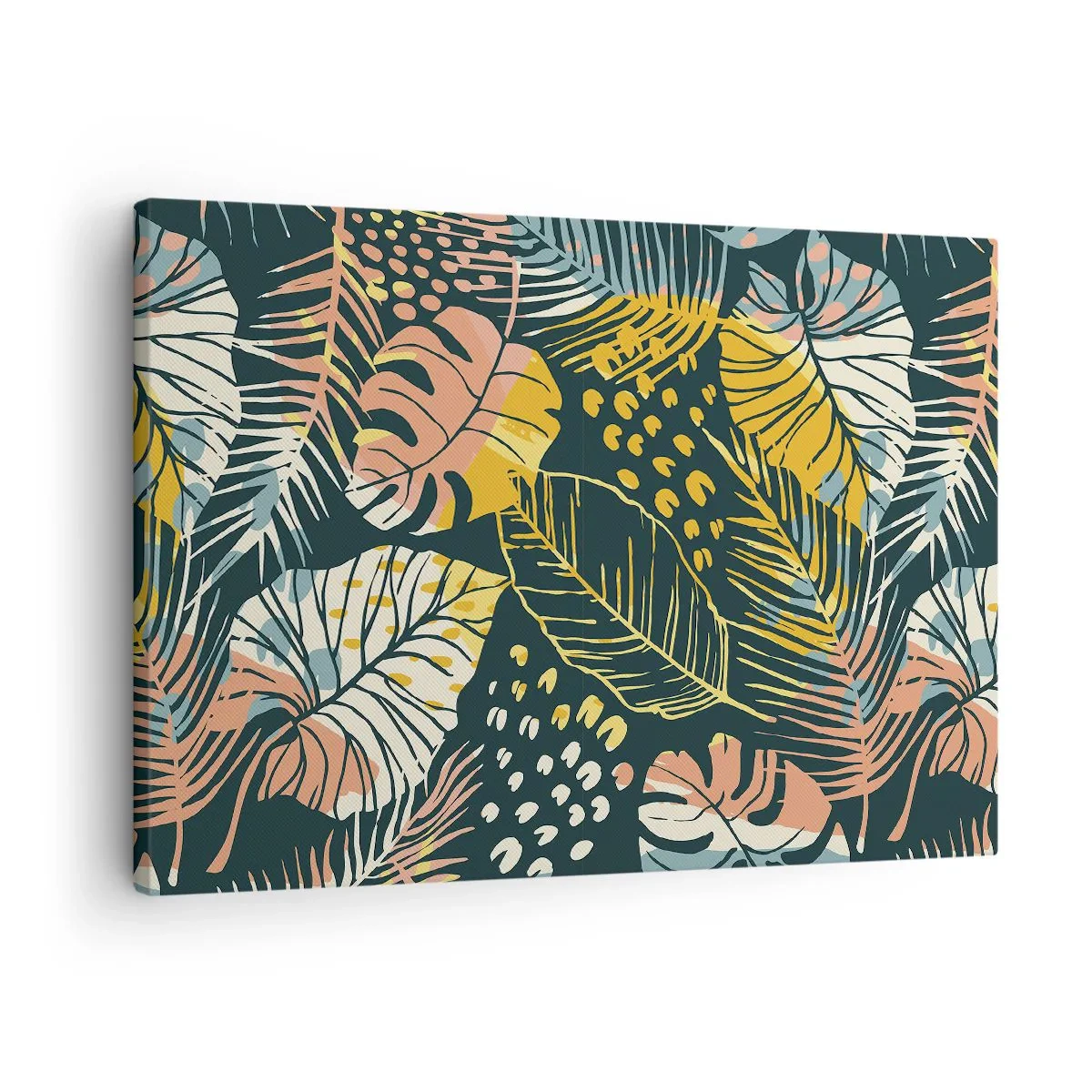 Canvastavla - Bild på duk - Färgglada löv på en mörk bakgrund - 70x50cm - Lövfantasi - Modern väggdekoration för vardagsrum och sovrum ARTTOR