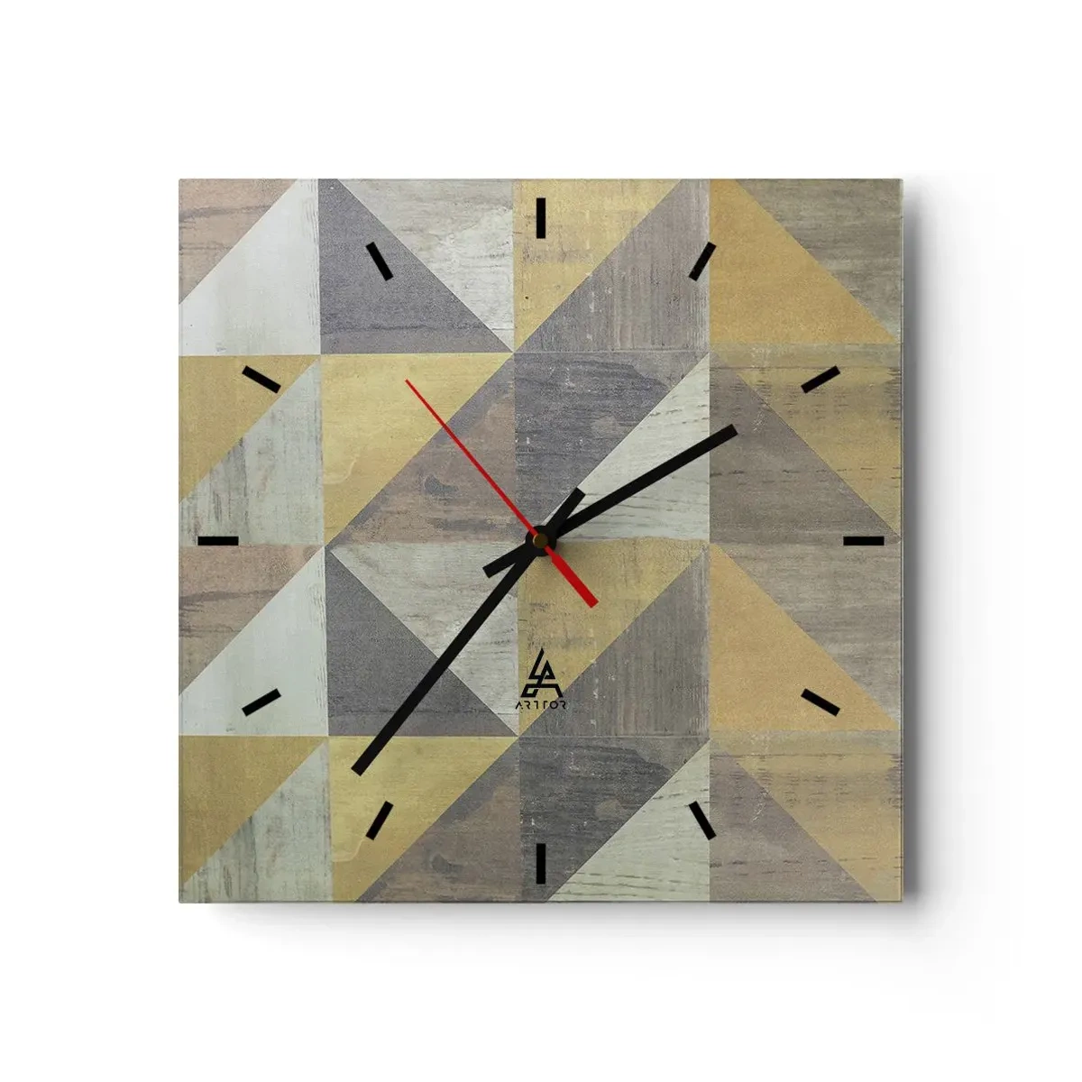Väggklocka - Klocka på glas - Under triangelns vinkel - 30x30 cm