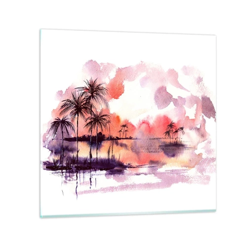 Glastavla - Bild på glas - Tropikens ro i rött - 50x50 cm
