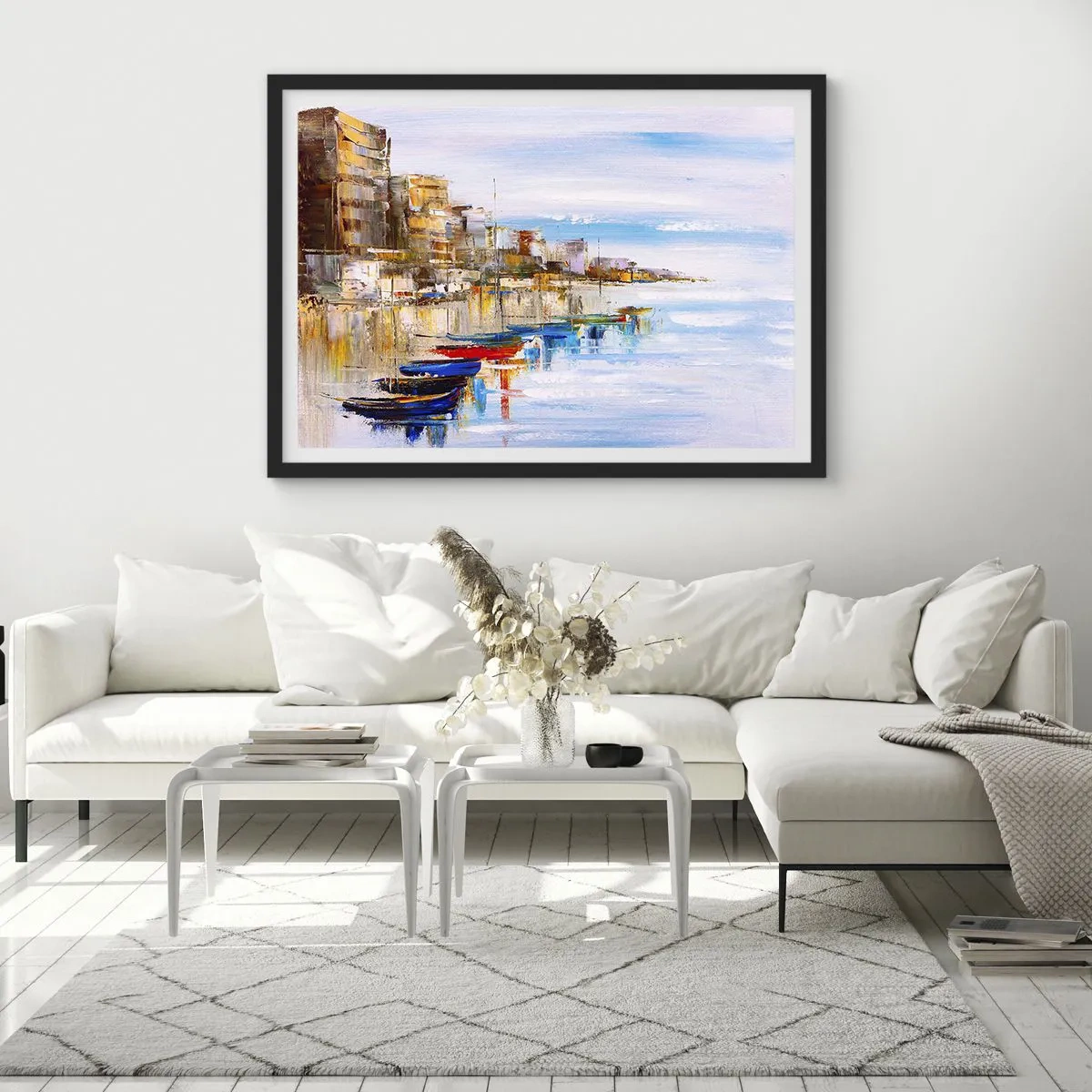 Affisch i svart ram - Flerfärgad urban hamn - 91x61 cm