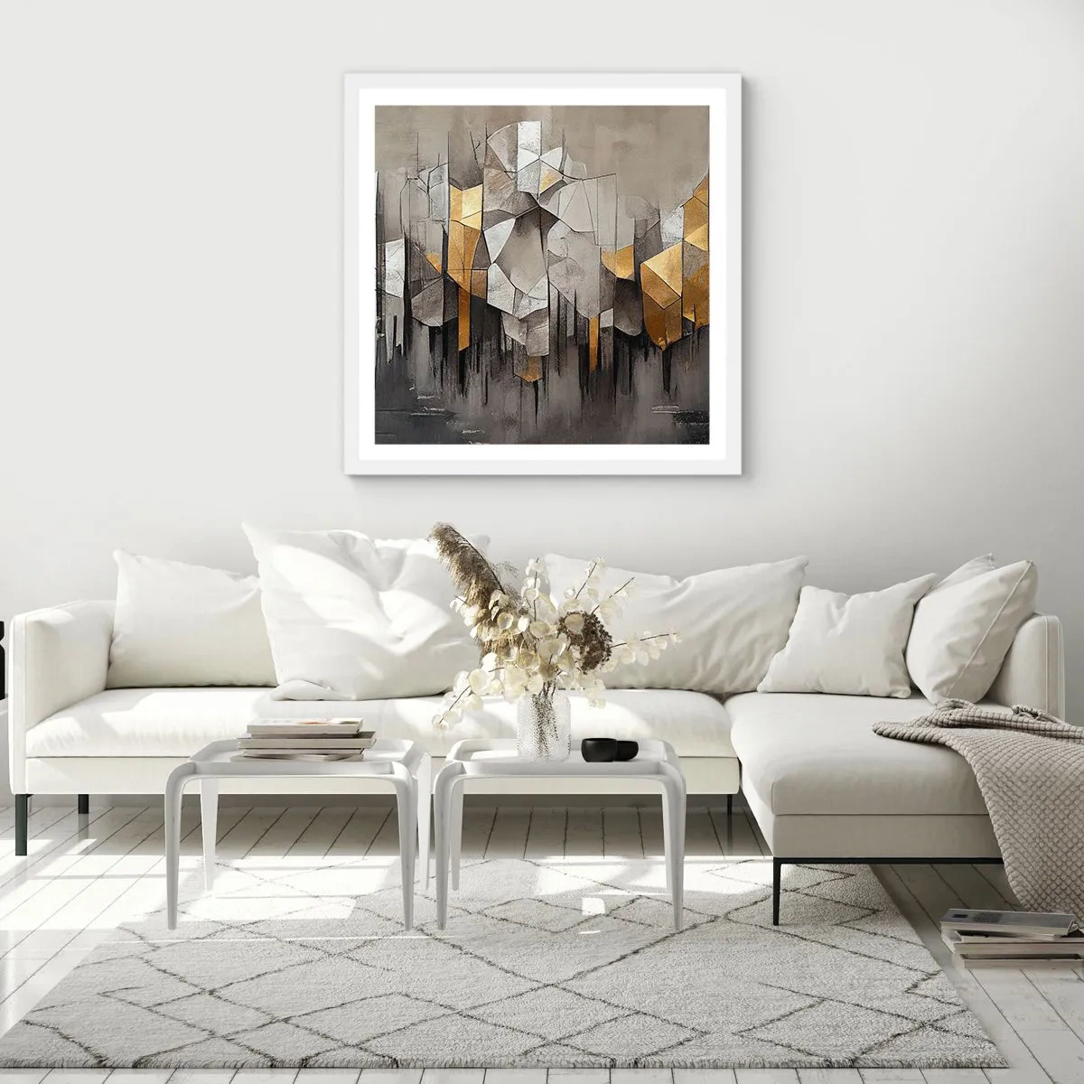 Affisch i vit ram - Komposition av is och ljus - 60x60 cm