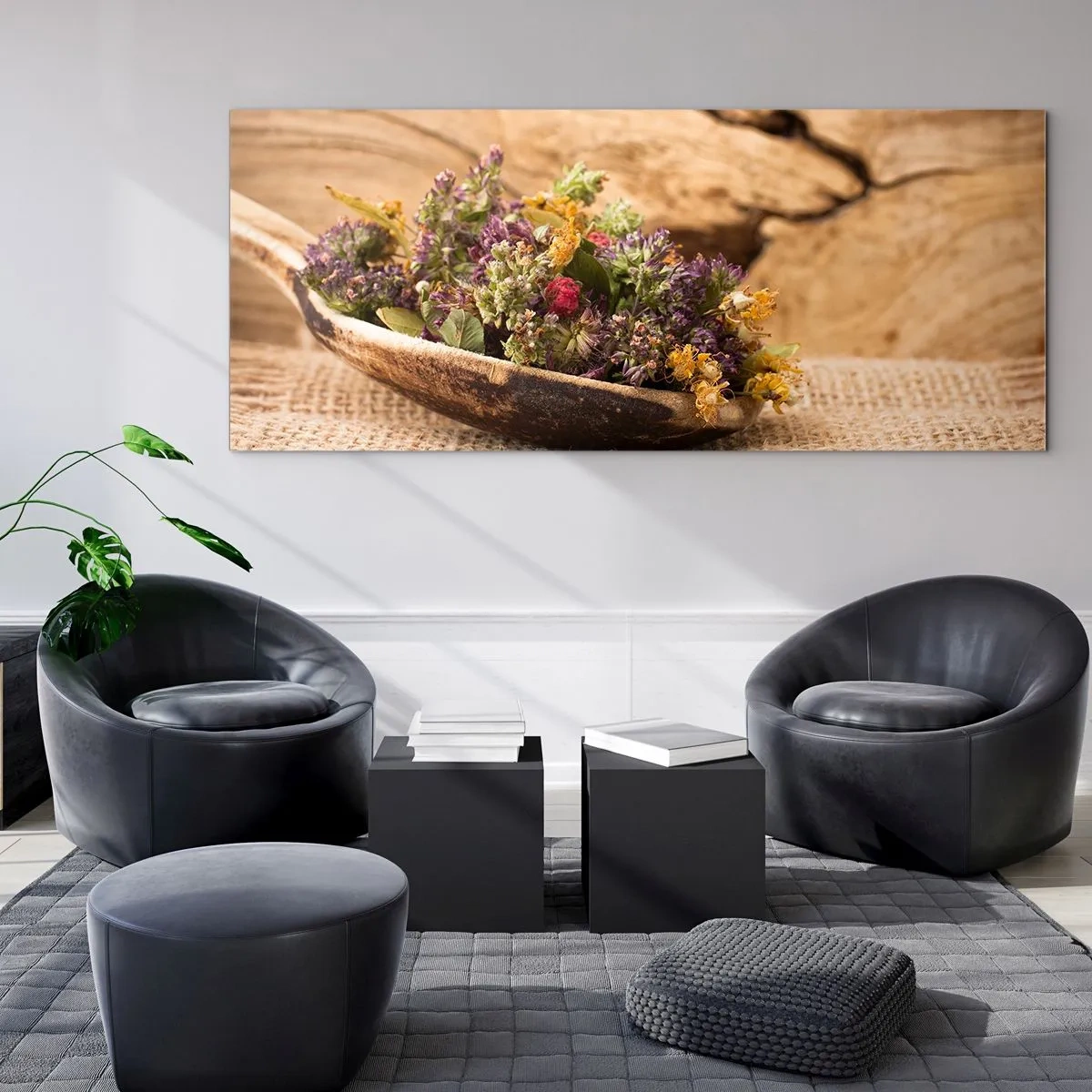 Glastavla - Bild på glas - Färgglada blommor och doftande örter - 100x40 cm