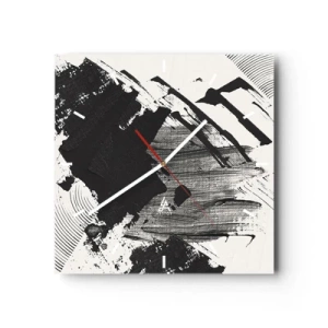 Väggklocka - Klocka på glas - Abstraktion - uttrycket av svart - 30x30 cm