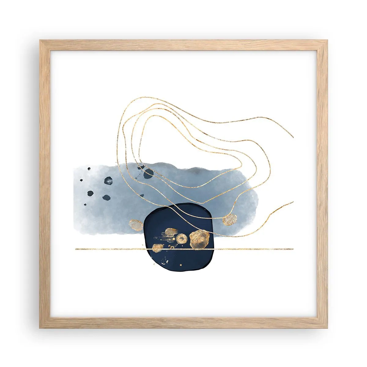 Affisch i ram av ljusek - Blå-guld fantasi - 40x40 cm