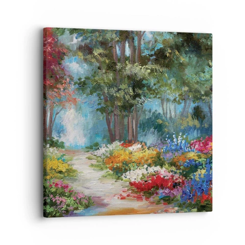 Canvastavla - Bild på duk - Skogsträdgård, blomskog - 30x30 cm