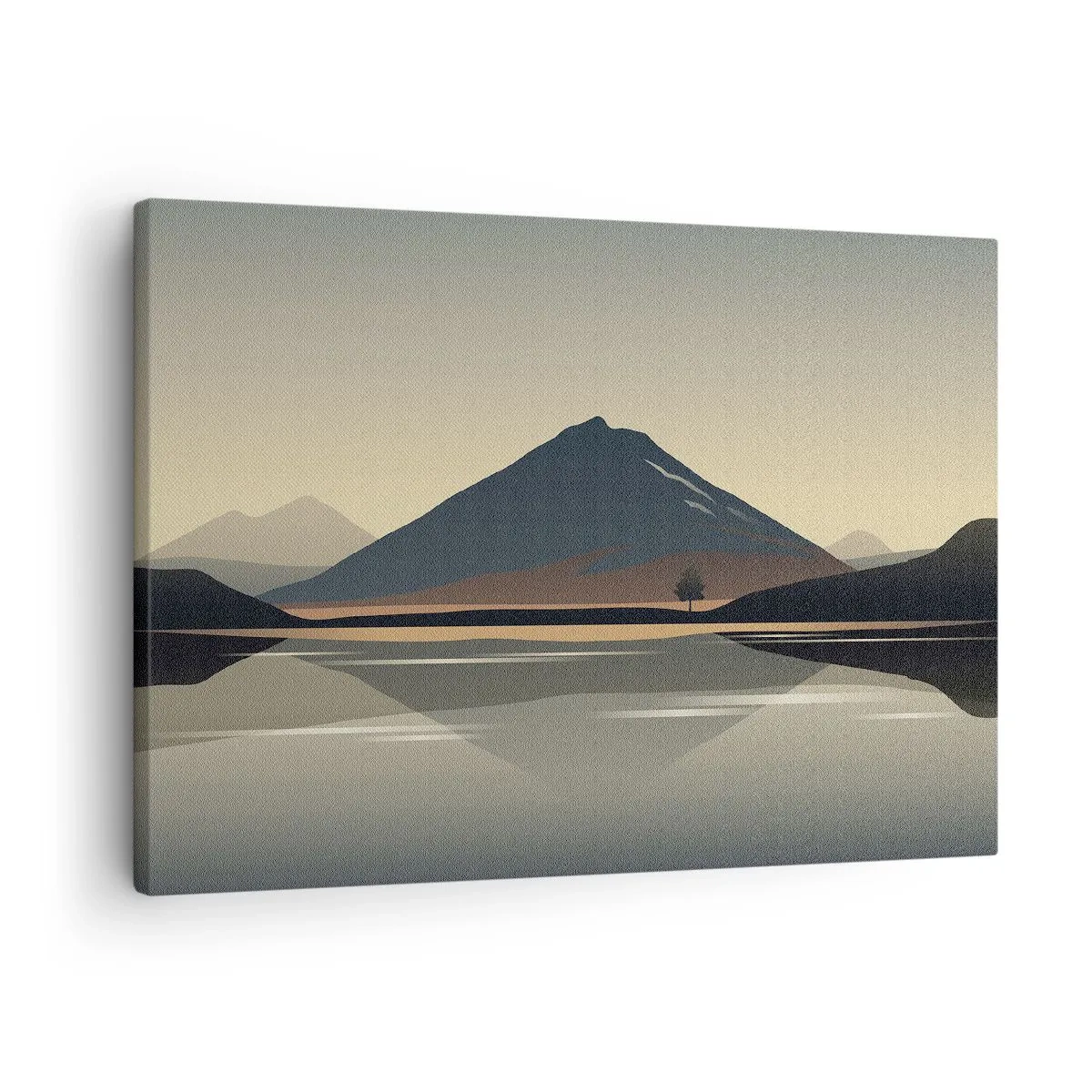 Canvastavla - Bild på duk - Minimalistiskt bergslandskap med reflektion i vattnet - 70x50cm - Spegelbild - Modern väggdekoration för vardagsrum och sovrum ARTTOR