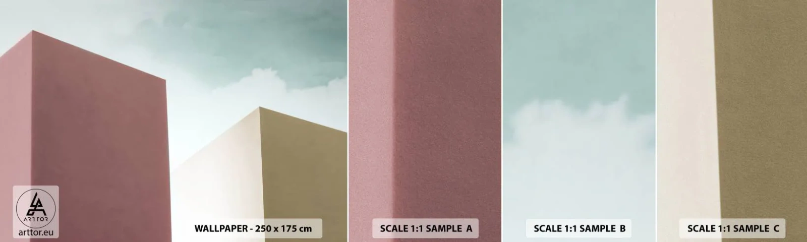 Provbit av självhäftande fototapet Deluxe Sticker - Geometri av en solig sommar - Byggnader, Arkitektur, Tredimensionell - 100x30 cm