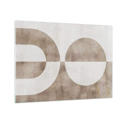 Glastavla - Bild på glas - Beige geometri med en halvcirkel och en cirkel på en horisontell bakgrund - 70x50cm - Likheter och skillnader - Modern väggdekoration för vardagsrum och sovrum ARTTOR
