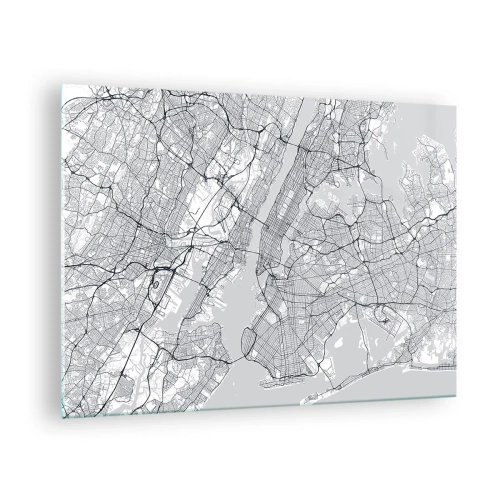 Glastavla - Bild på glas - En karta över storstadsgator och distrikt i monokromatisk form - 70x50cm - Metropolens anatomi - Modern väggdekoration för vardagsrum och sovrum ARTTOR