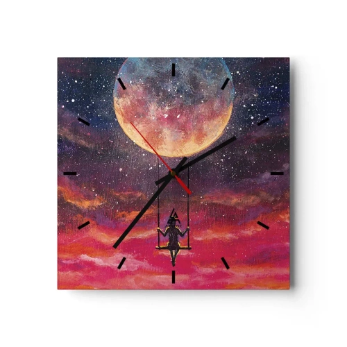 Väggklocka - Klocka på glas - Sväva i molnen - 30x30 cm