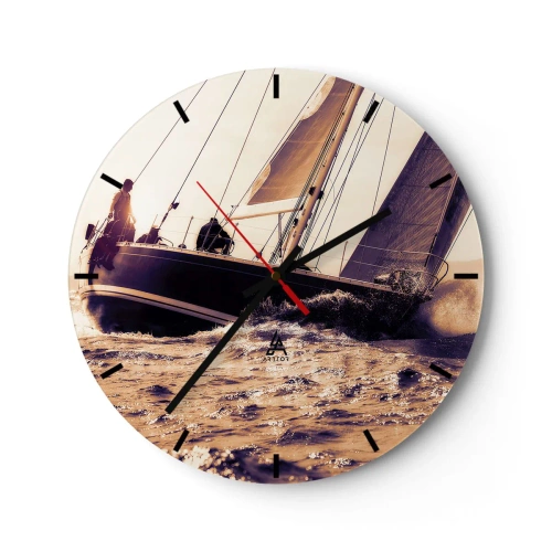 Väggklocka - Klocka på glas - En yacht som seglar på ett stormigt hav i solskenet - 30x30cm - Segla seglaren - Modern väggdekoration för vardagsrum, kök och sovrum ARTTOR