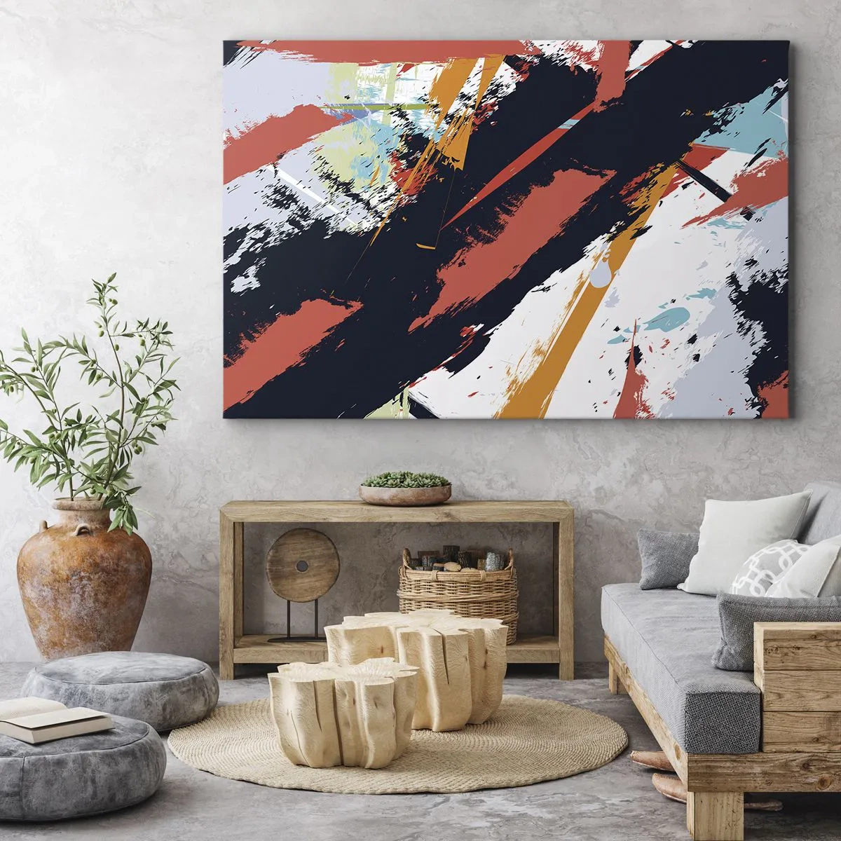 Canvastavla - Bild på duk - Abstrakta penseldrag i livfulla färger - 70x50cm - Dynamisk komposition - Modern väggdekoration för vardagsrum och sovrum ARTTOR