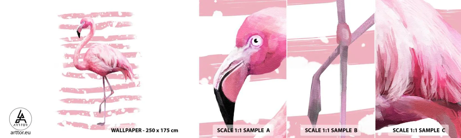 Fototapet Prov Standard Eco - Med värdighet trots i rosa färg - Flamingo, Fågel, Bit - 100x30 cm