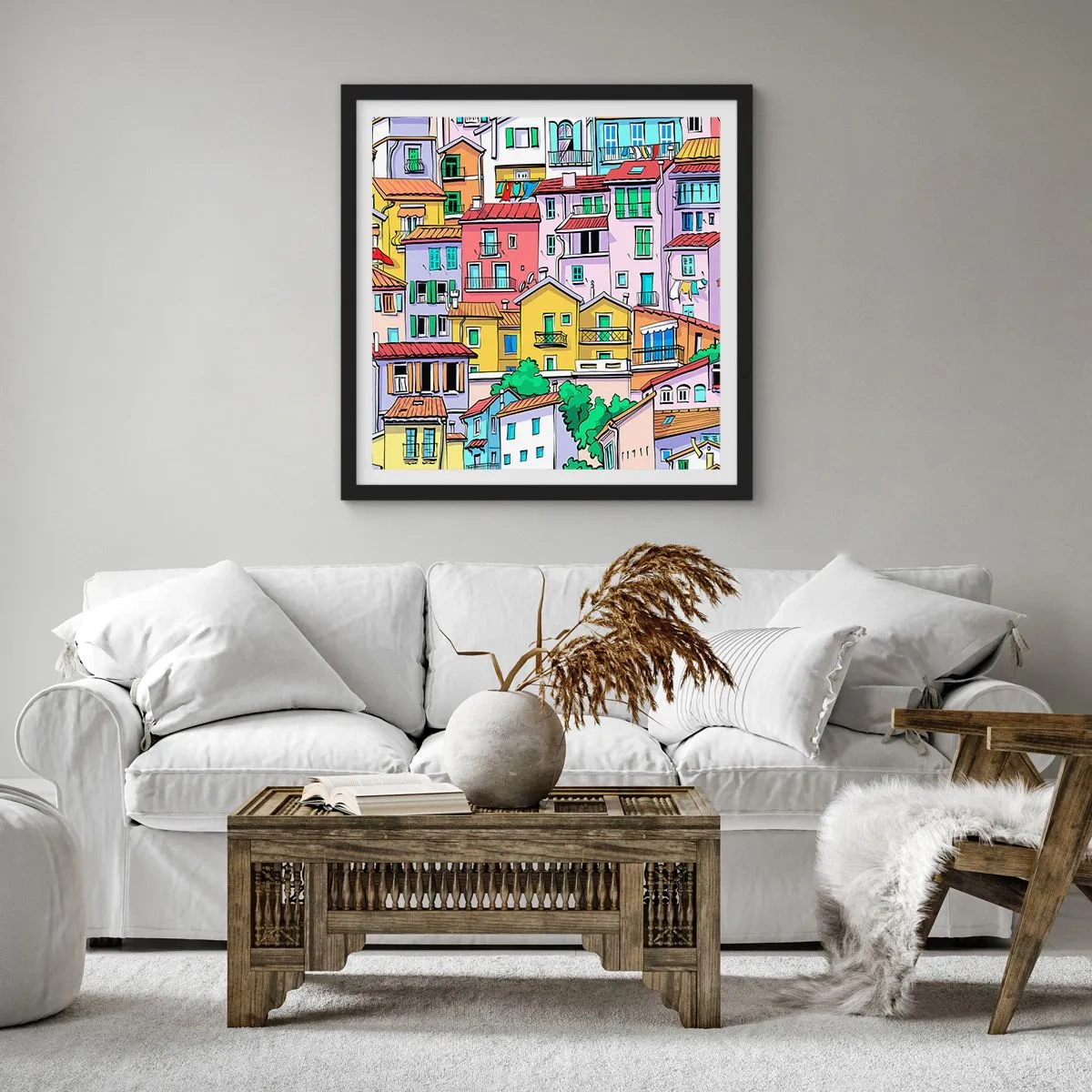 Affisch i svart ram - Gladlynt stad - 30x30 cm