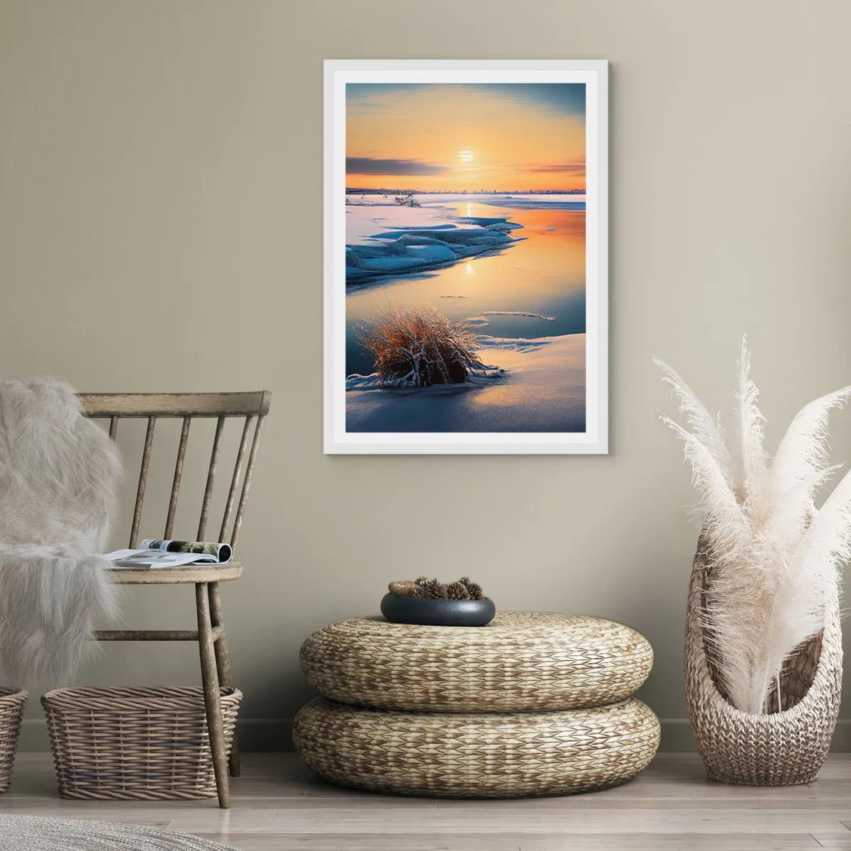 Affisch i vit ram - Vintersolnedgång - 61x91 cm