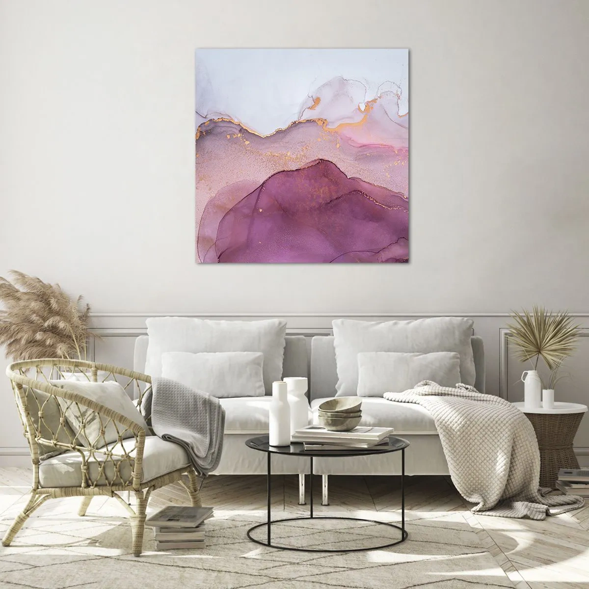 Glastavla - Bild på glas - Lila och violett vågor - 60x60 cm