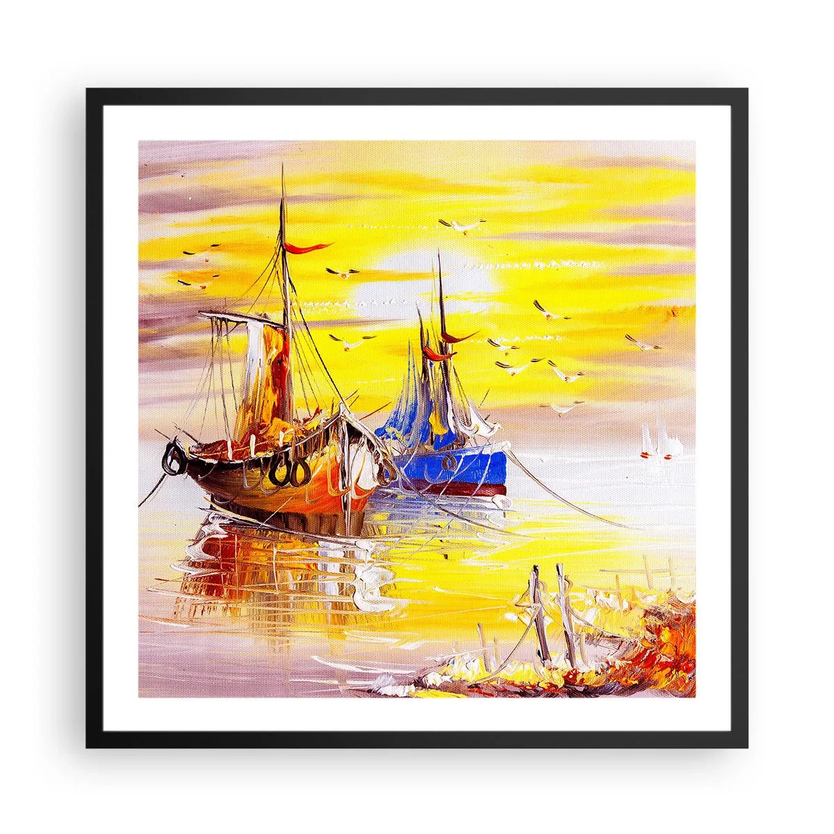 Affisch i svart ram - Välförtjänt vila i hamnen - 60x60 cm