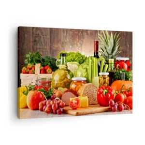 Canvastavla - Bild på duk - Färgglada frukter, grönsaker och livsmedelsprodukter - 70x50cm - Rökt, ugnstekt, marinerad - Modern väggdekoration för vardagsrum och sovrum ARTTOR
