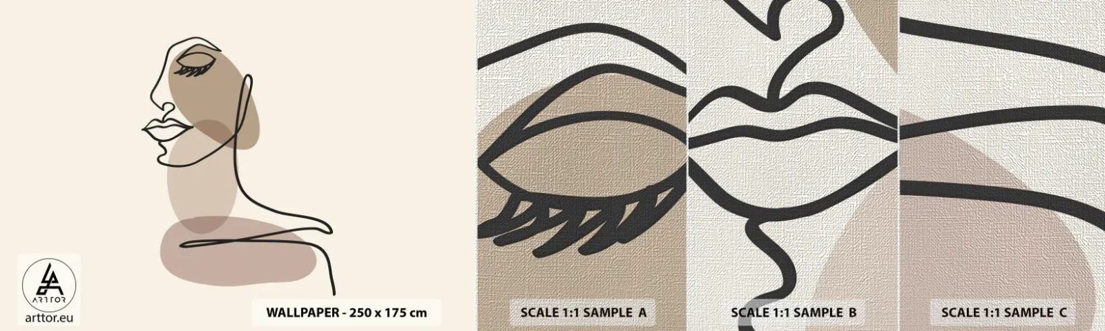 Provbit av fototapet Premium Canvas - Skönhetens säkra linje - Abstraktion, Kvinnans ansikte, Grafik - 100x30 cm