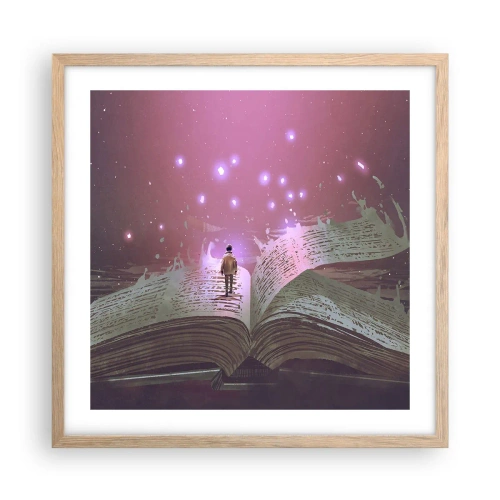 Affisch i ram av ljusek - Inbjudan till en annan värld - läs! - 50x50 cm