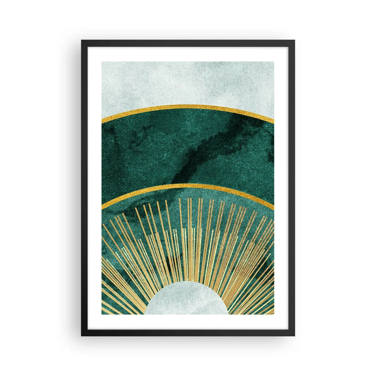 Affisch i svart ram - En elegant geometrisk komposition i nyanser av grönt och guld - 50x70cm - Ett annorlunda solsystem - Modern väggdekoration för vardagsrum och sovrum ARTTOR